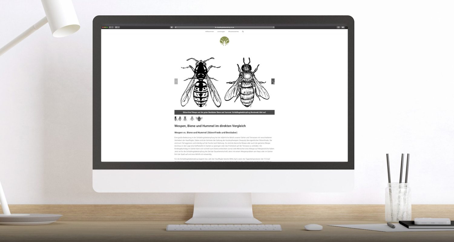 Unterseite der Website für Schädlingsbekämpfung Brodowski