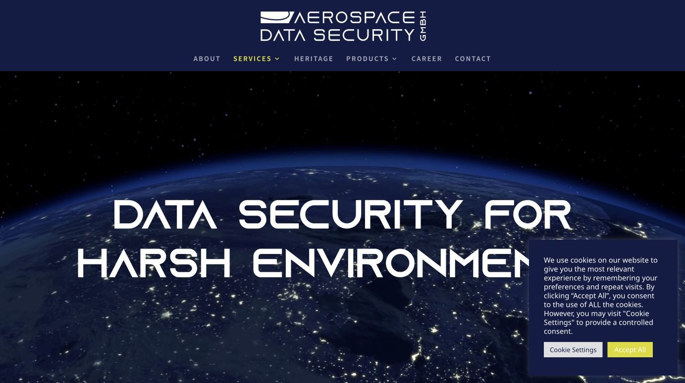 Startseite der von paintink gestalteten Website für Aerospace Data Security