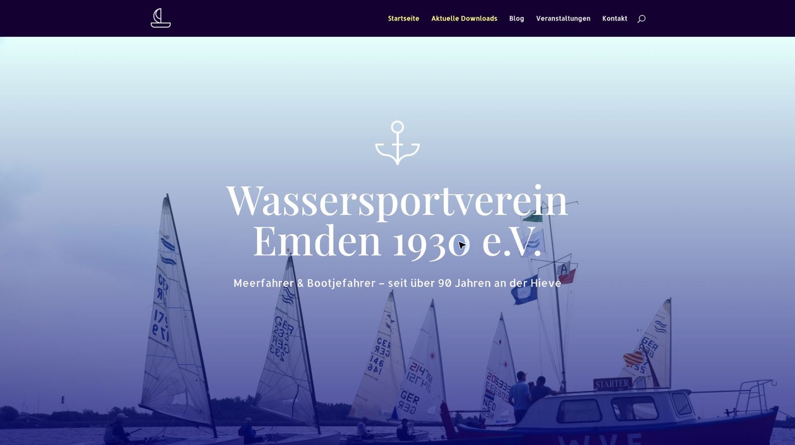 Startseite der im Aufbau befindlichen Website für den Wassersportverein Emden (WVE)